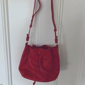 JCrew Red Leather Drawstring Purse